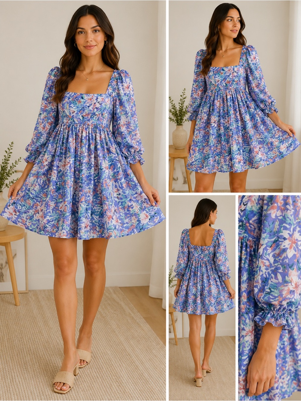 Storia Lavender Floral Square-Neck Dress